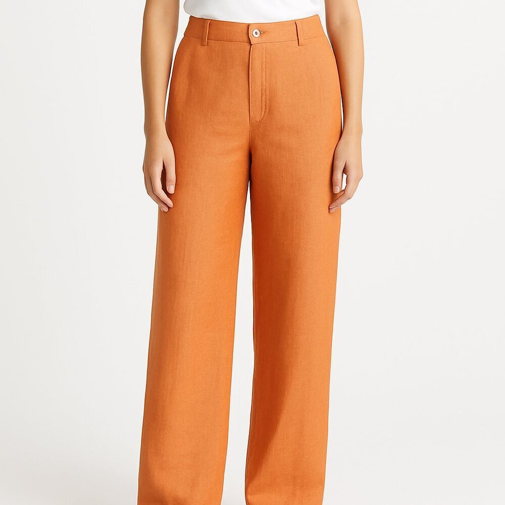 Claramonte Orange Linen Wide Leg Trousers 36 FR US 4 NWT